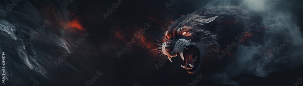 Roaring beast with copy space. Generative AI Roaring beast with copy space. Generative AI