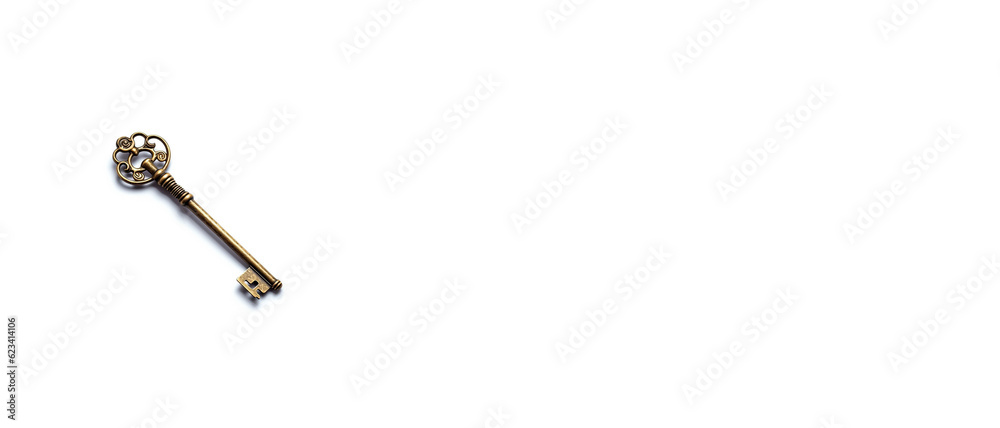 Old key isolated on white background with copy space for your text. Old key isolated on white background with copy space for your text.