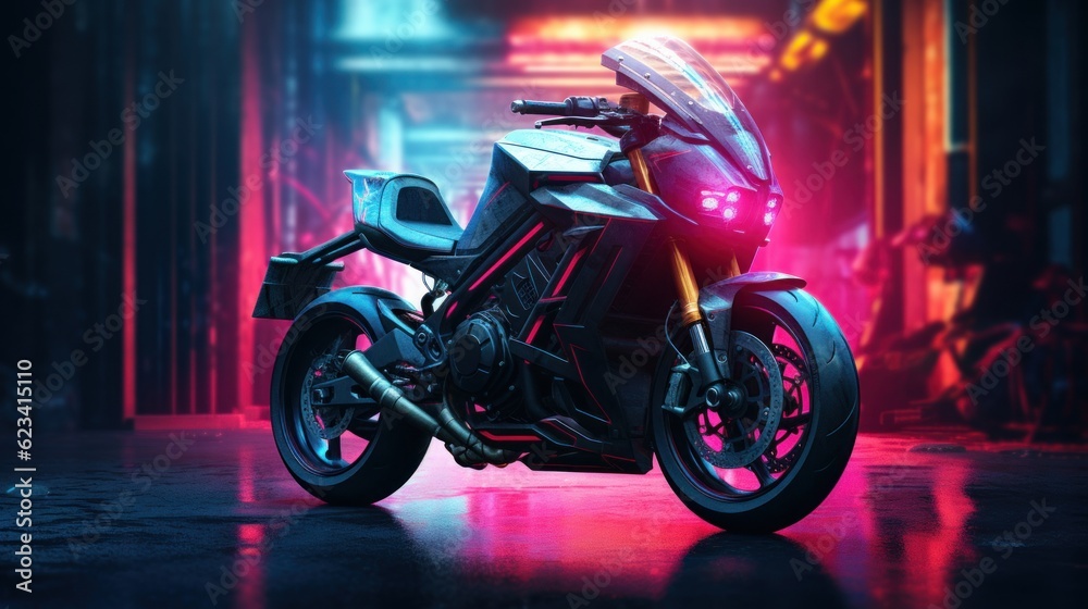 Cyberpunk motorbike with copy space. Generative AI Cyberpunk motorbike with copy space. Generative AI
