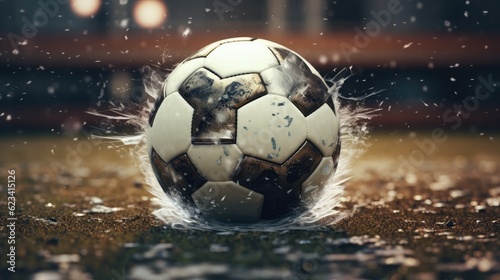 Football Ball After Ths Scoring A Goal Created With Generative AI Technology © george