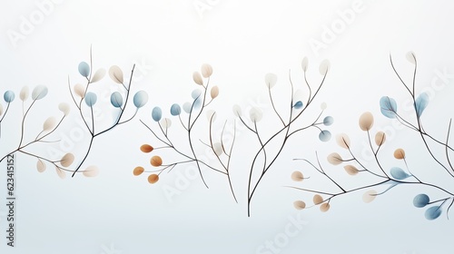 Minimalistic nature-inspired artwork on a pale blue background  generative ai