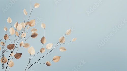 Minimalistic nature-inspired artwork on a pale blue background, generative ai © Creative Station