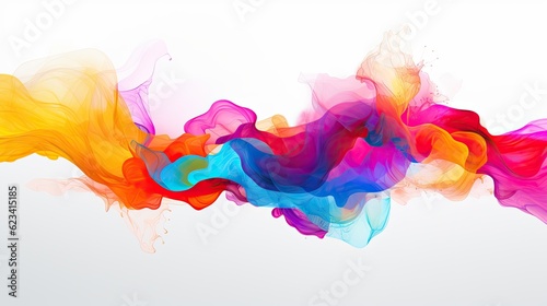 Modern abstract painting of bright colors over a white background, generative ai