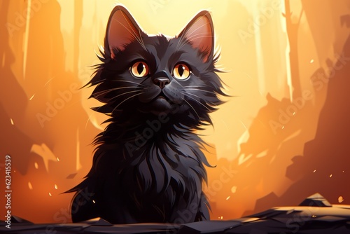 Cute black cat in drawing style. Halloween superstition concept. AI generated, human enhanced