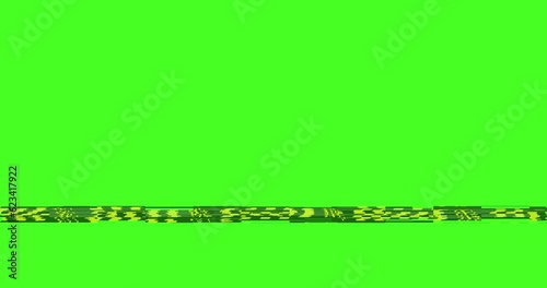 Black and yellow age warning tape for watching movies from a roll, 4K animation with a green screen background.