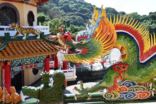 Dragon decoration on a roof of a temple at Lotus Pond in Kaohsiung, Taiwan