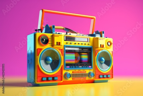 Leinwand Poster Colorful retro Boombox 3d illustration