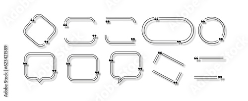 Quote box frames set isolated. Bubble speech comment message reference borders quotation. Vector