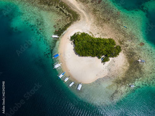 Beautiful white sandy beach in Tropical Island. Mindanao, Philippines.