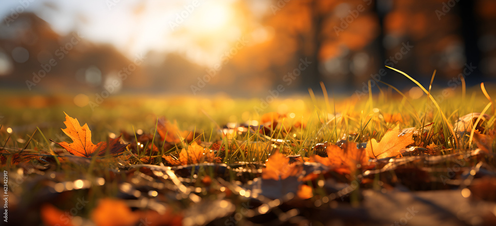 autumn leaves in the grass