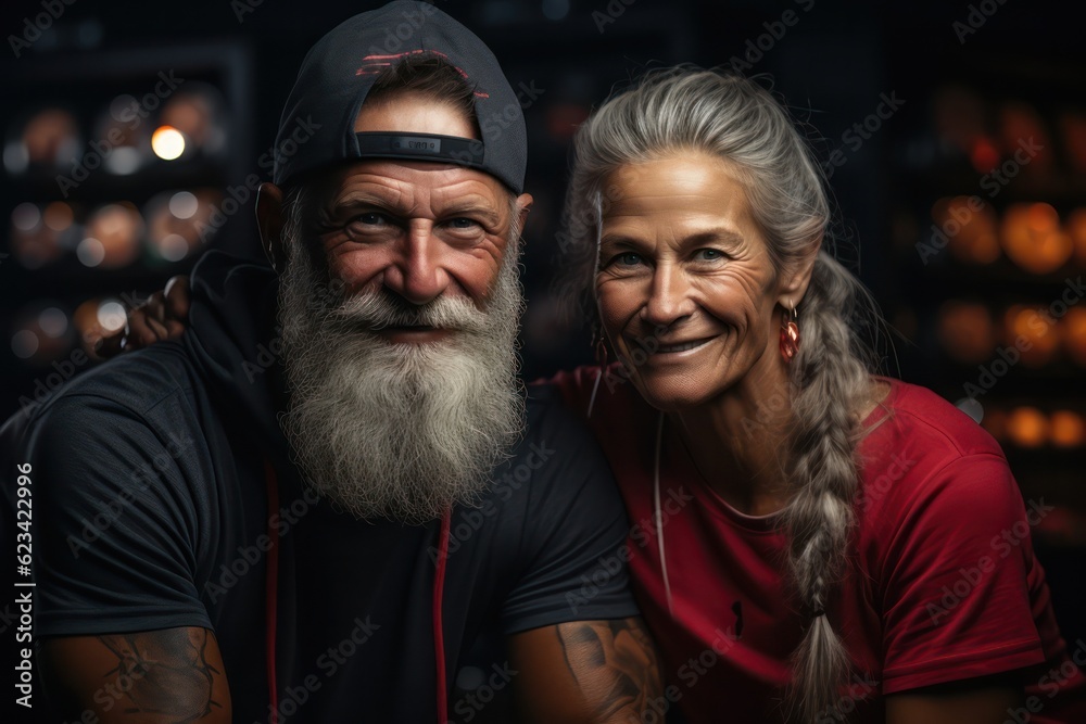Portrait of senior couple working out gym fitness, fitness concept, man and woman. Senior healthy lifestyle sports