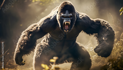 Angry gorilla in the nature