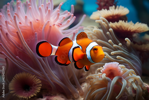 Fototapete clownfish on coral reef