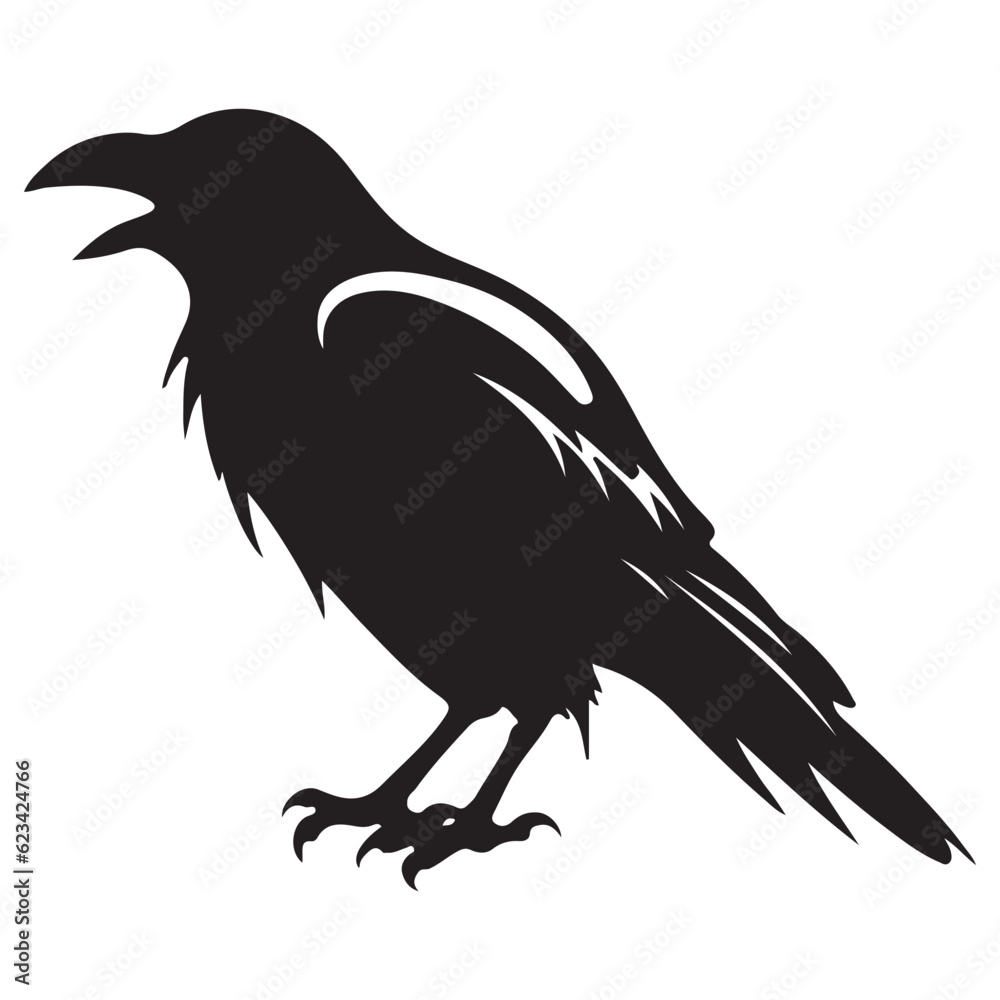 Obraz premium Black Crow or Raven Simple Vector Illustration. Angry Bird Head Emblem or Tattoo Design Element.