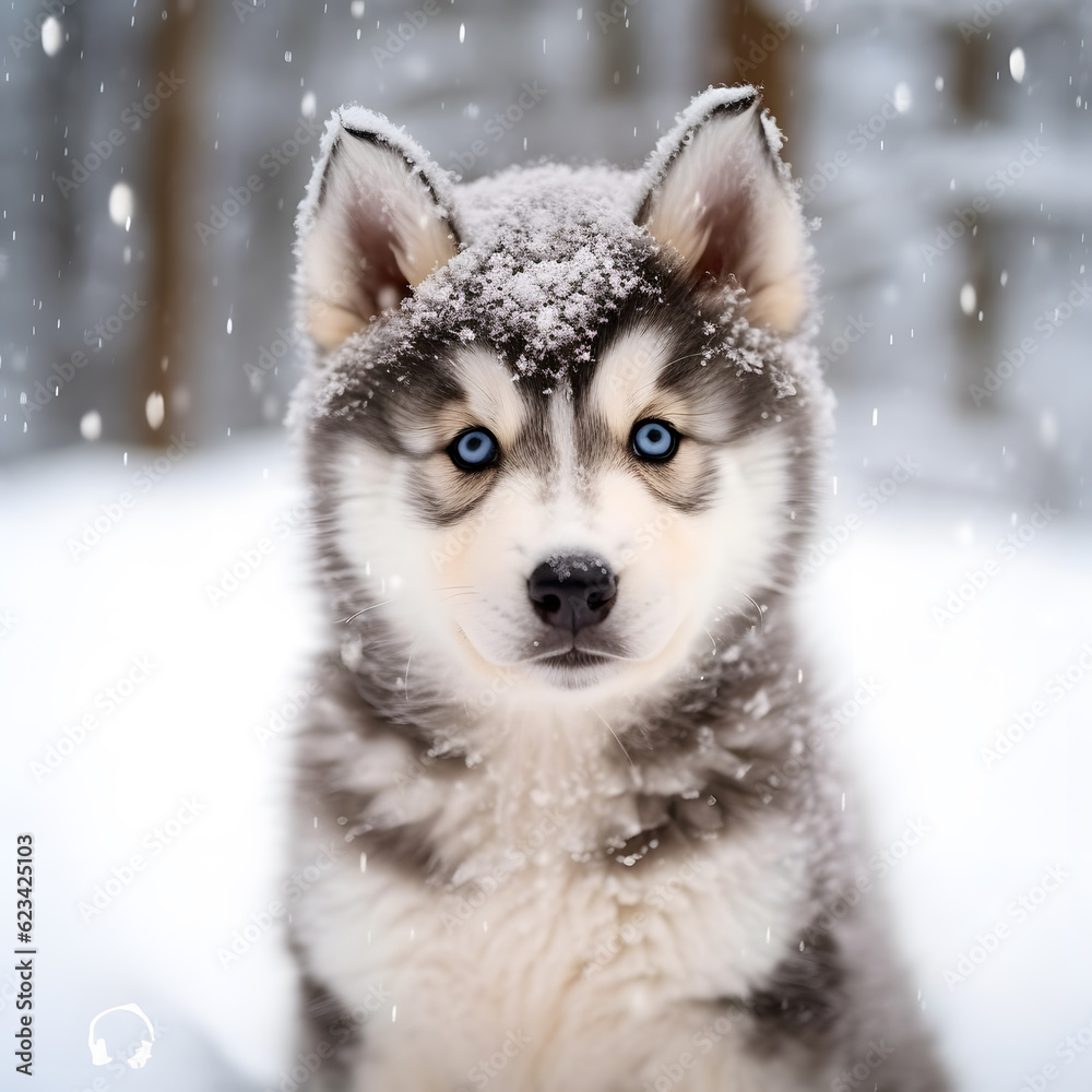 malamute puppy in the snow