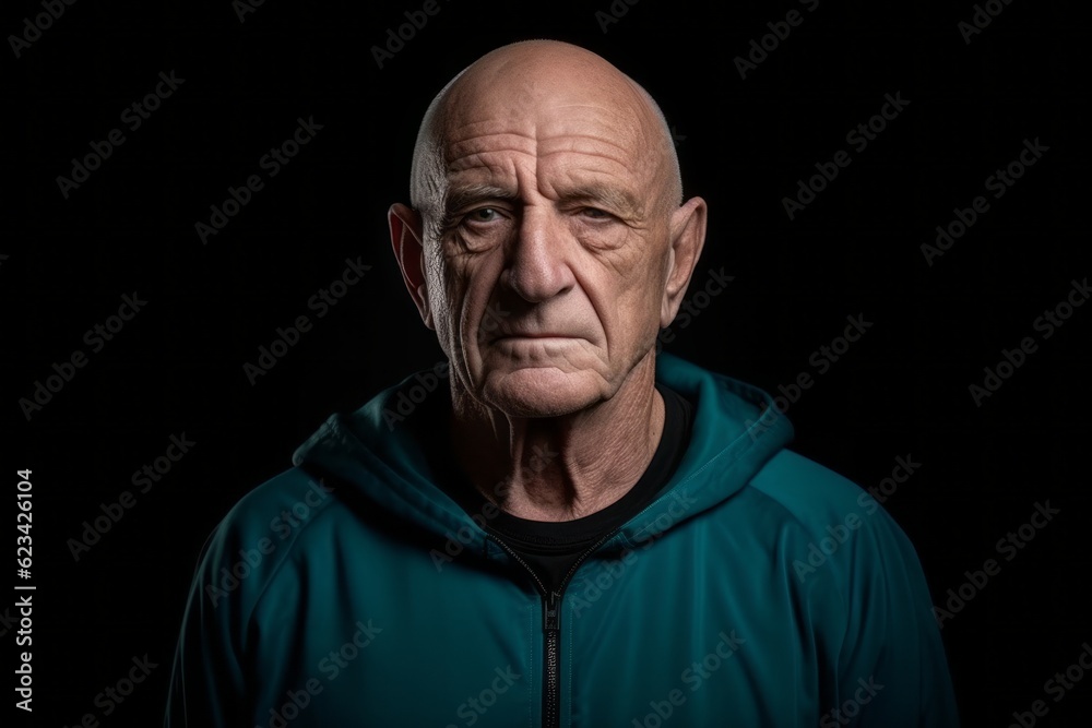Medium shot portrait photography of a glad old man wearing a comfortable tracksuit against a matte black background. With generative AI technology Medium shot portrait photography of a glad old man wearing a comfortable tracksuit against a matte black background. With generative AI technology