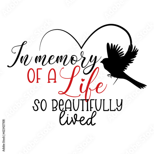 In Loving Memory lettering. illustration vector poster, background, postcard, banner, window. Cardinal. Vector illustration