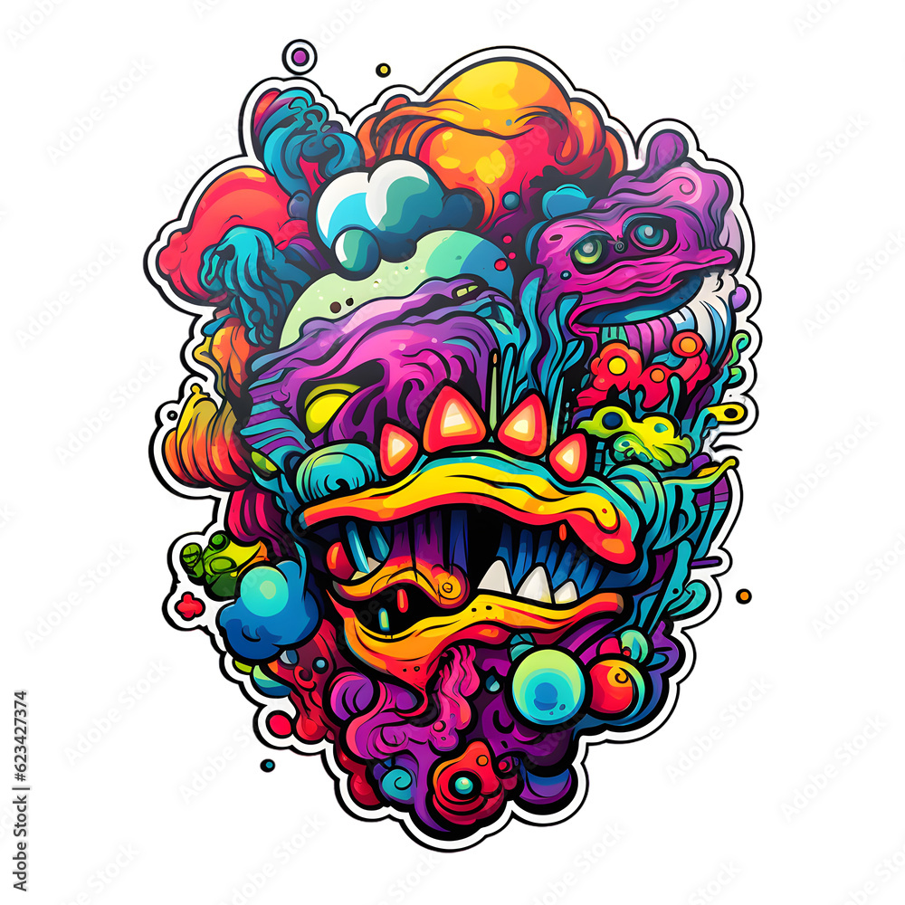 Awesome trippy cartoon Cosmic psychedelic silly funny goofy, sticker style, 4k hyper detailed