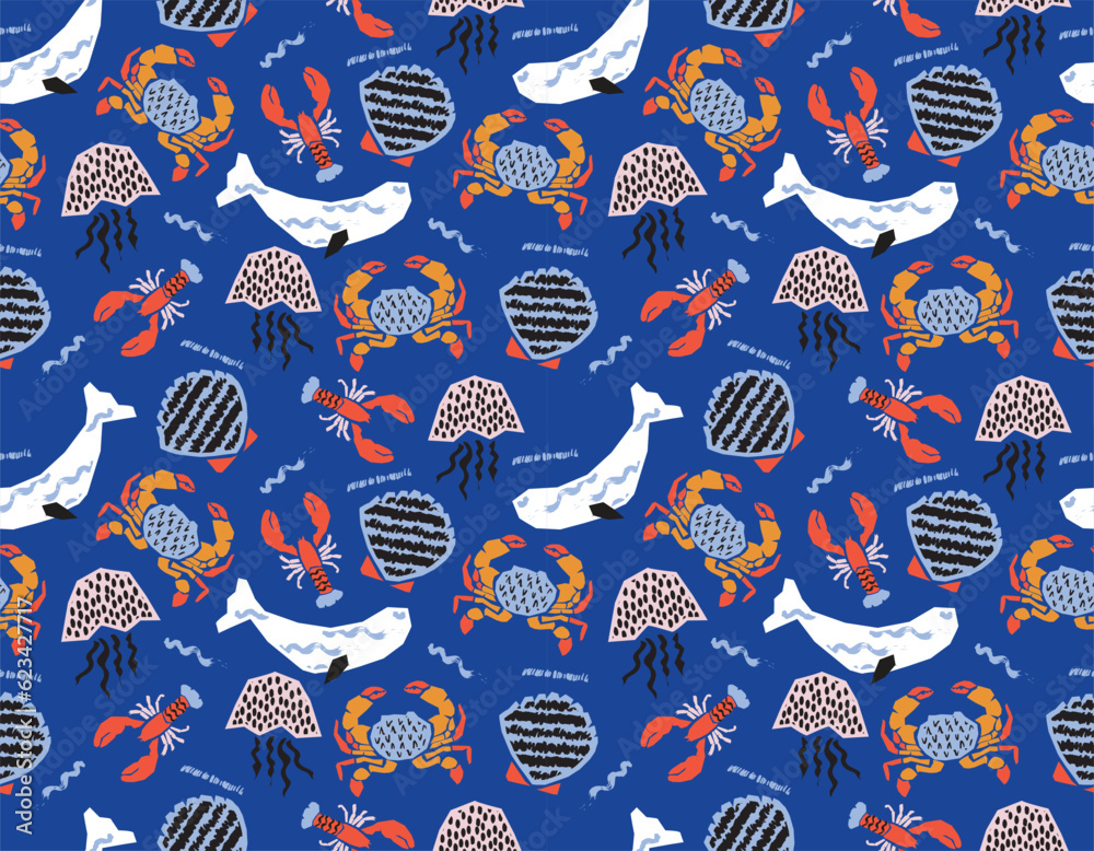 Trendy Colourful Paper cutouts , Hand drawn modern design Seamless pattern with Texture Trendy Colourful Paper cutouts , Hand drawn modern design Seamless pattern with Texture