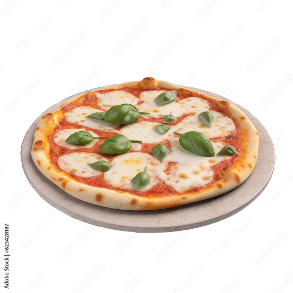 Margherita Flatbread Pizza isolated on transparent background. Generative AI