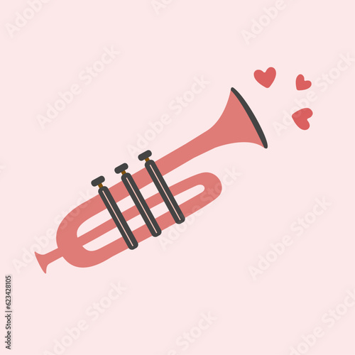 Flat Design Illustration with Trumpet  and Love