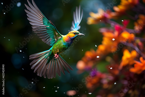 flying hummingbird in nature