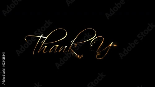 Animated Thank You Text in gold Color on black background. thank you text animation, handwritten, suitable for thank you card, celebration, wishes, events, message, and holidays