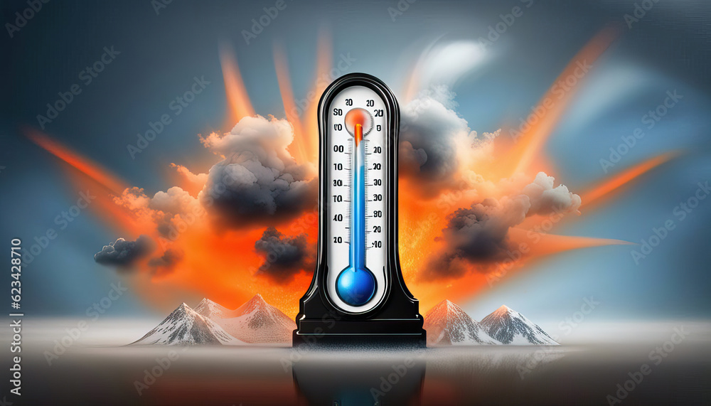 Temperatures rising and exploding, thermometer reaching its limit Stock