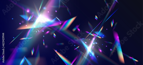 Transparent refraction elements. Close sun burst, sun glare for screen use. Colourful vector lens, crystal rainbow light and flare transparent effects.