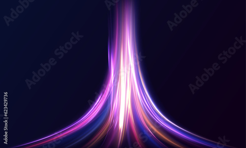 Car road silhouette with light and motion effect. Vector image of colorful light trails with motion blur effect, long time exposure isolated on background