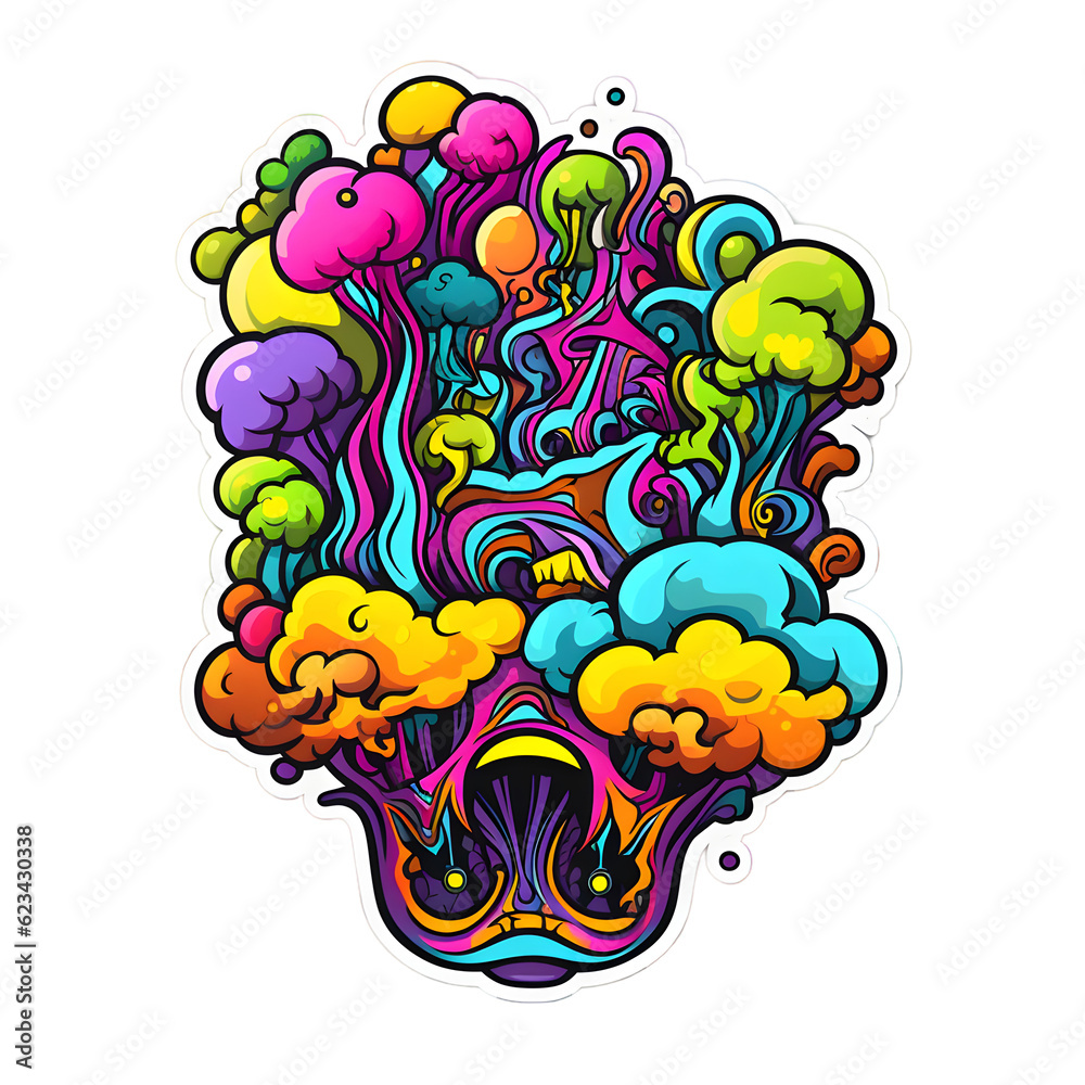 Fototapeta premium Awesome trippy cartoon Cosmic psychedelic silly funny goofy, sticker style, 4k hyper detailed