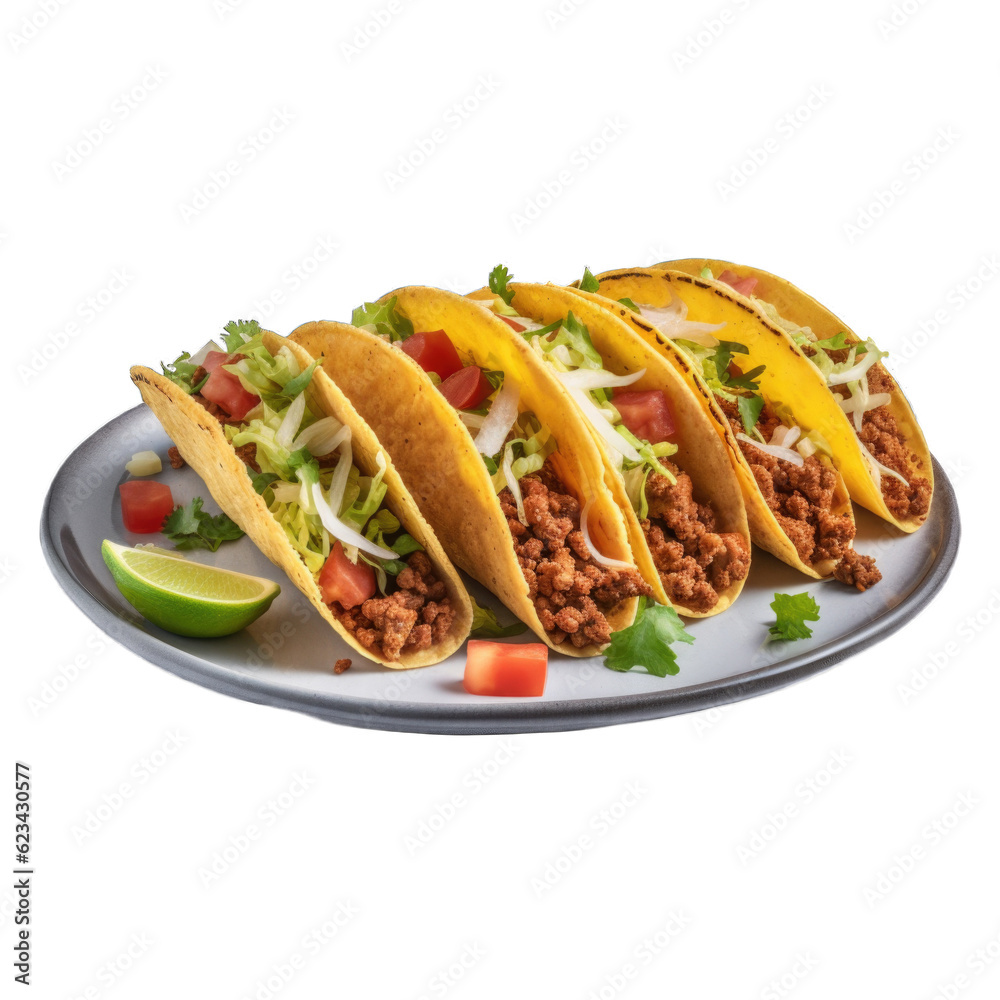 Tacos isolated on transparent background. Generative AI