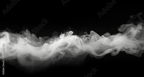 White smoke texture, isolated on black background banner.