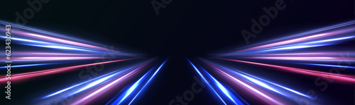  Laser beams luminous abstract sparkling isolated on a transparent background. Acceleration speed motion on night road. Light and stripes moving fast over dark background. 