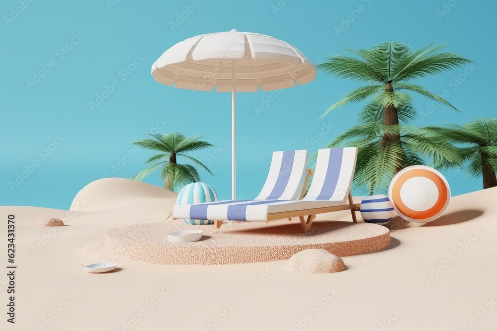 Beautiful beach, Chairs on the sandy beach near the sea, Summer vacation beach background concept.