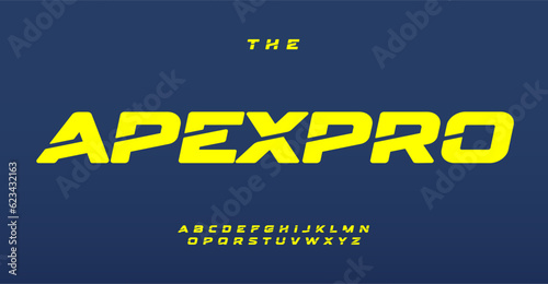 Fototapete Speed sport alphabet, bold angled and italic letters with dynamic cutout for movement game logo, racing headline