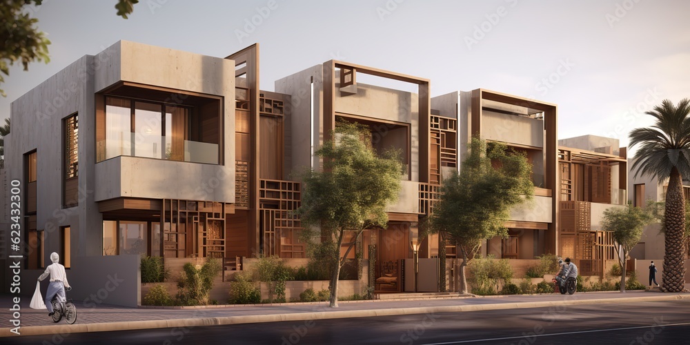 AI Generated. AI Generative. Saudi Arabia city town townhouse nature outdoor landscape. Luxury modern distric histirical arabic city. Graphic Art AI Generated. AI Generative. Saudi Arabia city town townhouse nature outdoor landscape. Luxury modern distric histirical arabic city. Graphic Art