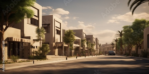 AI Generated. AI Generative. Saudi Arabia city town townhouse nature outdoor landscape. Luxury modern distric histirical arabic city. Graphic Art © AkimD