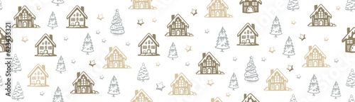 Christmas house and tree has drawn illustrations, vector.