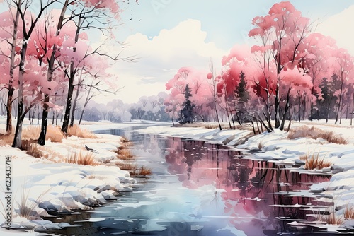 Watercolors of mountain landscapes
