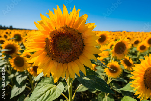 yellow sunflower in the field generative ai © Poter