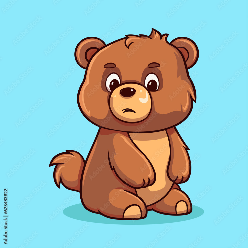 Cute Cartoon Grizzly Bear - Majestic Wilderness Predator. Vector Illustration for Children and Baby. Flat Clipart of a Powerful Brown Bear Cute Cartoon Grizzly Bear - Majestic Wilderness Predator. Vector Illustration for Children and Baby. Flat Clipart of a Powerful Brown Bear