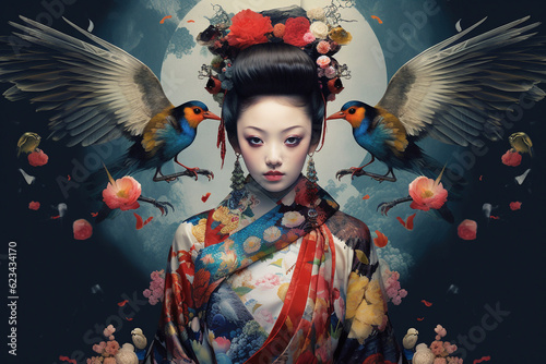 generative ai geisha with folwers