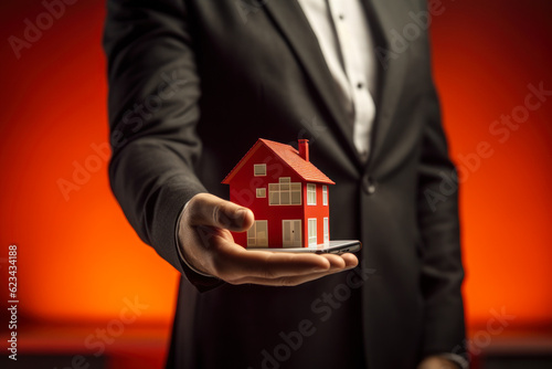 buying real estate business idea ,hand holding a house generative ai