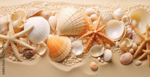 Sea Life Pearl and Shell Graphic Design Background with Negative Space