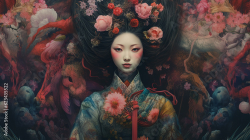 generative ai geisha with folwers