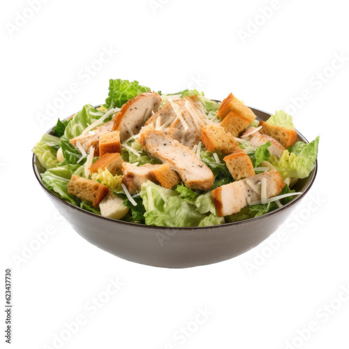Chicken Caesar Salad isolated on transparent background. Generative AI