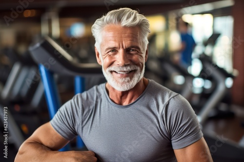 Portrait of senior man working out gym fitness, fitness concept. Senior healthy lifestyle with fitness gym and healthy life middle aged man