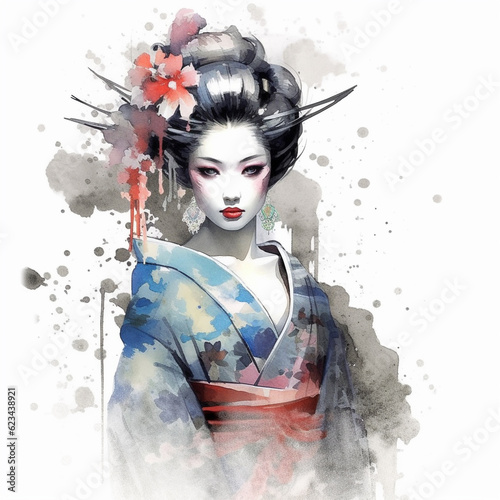 generative ai. geisha colored with watercolors