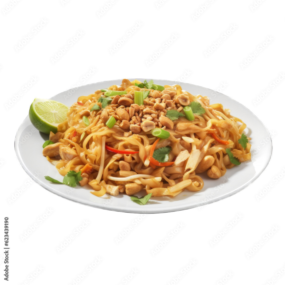 Vegetable Pad Thai isolated on transparent background. Generative AI Vegetable Pad Thai isolated on transparent background. Generative AI